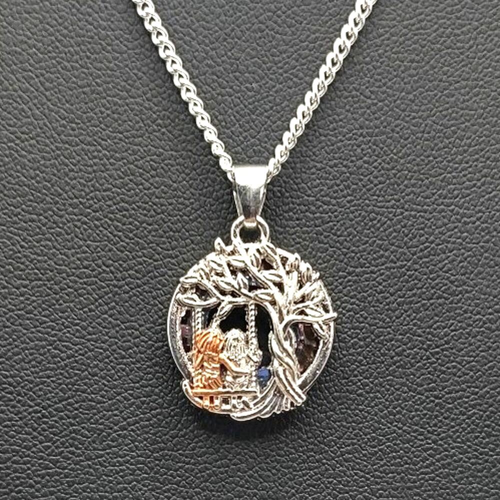 925 Sterling Silver Necklace Mother Daughter Sister Tree Swing Birthday Gift NEW